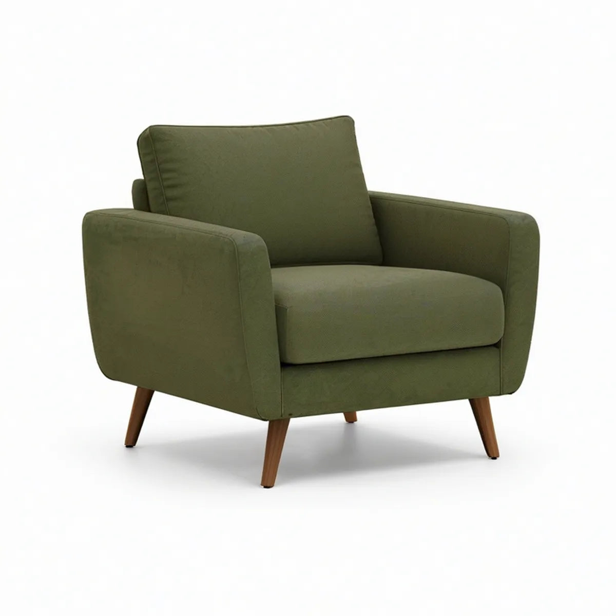 Poltrona Retangular em Veludo Verde-Azeitona com Pés em Madeira Castanha, 82 x 78 x 85 cm