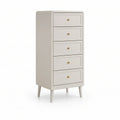 Cómoda Alta Estreita de 5 Gavetas em MDF Branco 60 x 40 x 120 cm