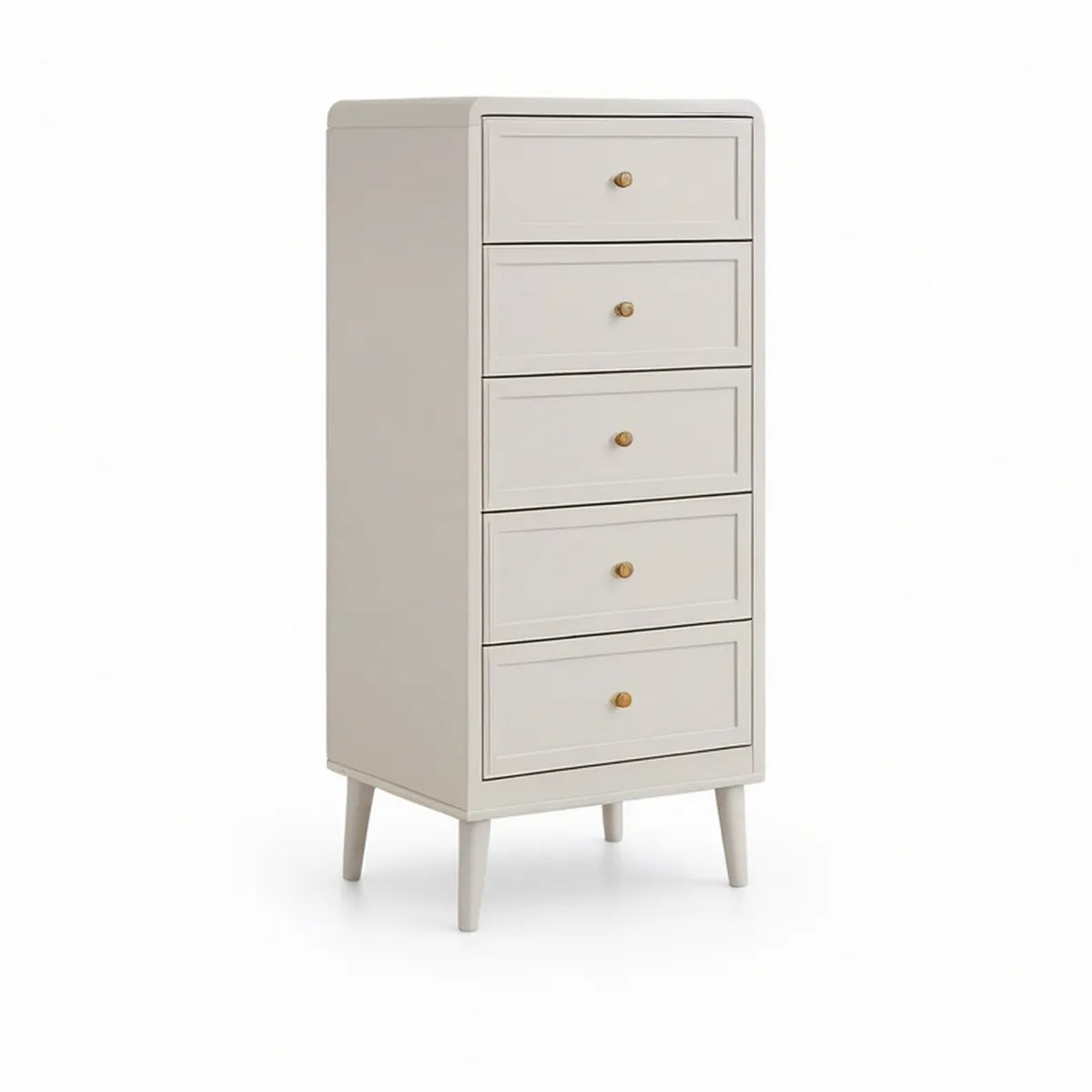 Cómoda Alta Estreita de 5 Gavetas em MDF Branco 60 x 40 x 120 cm