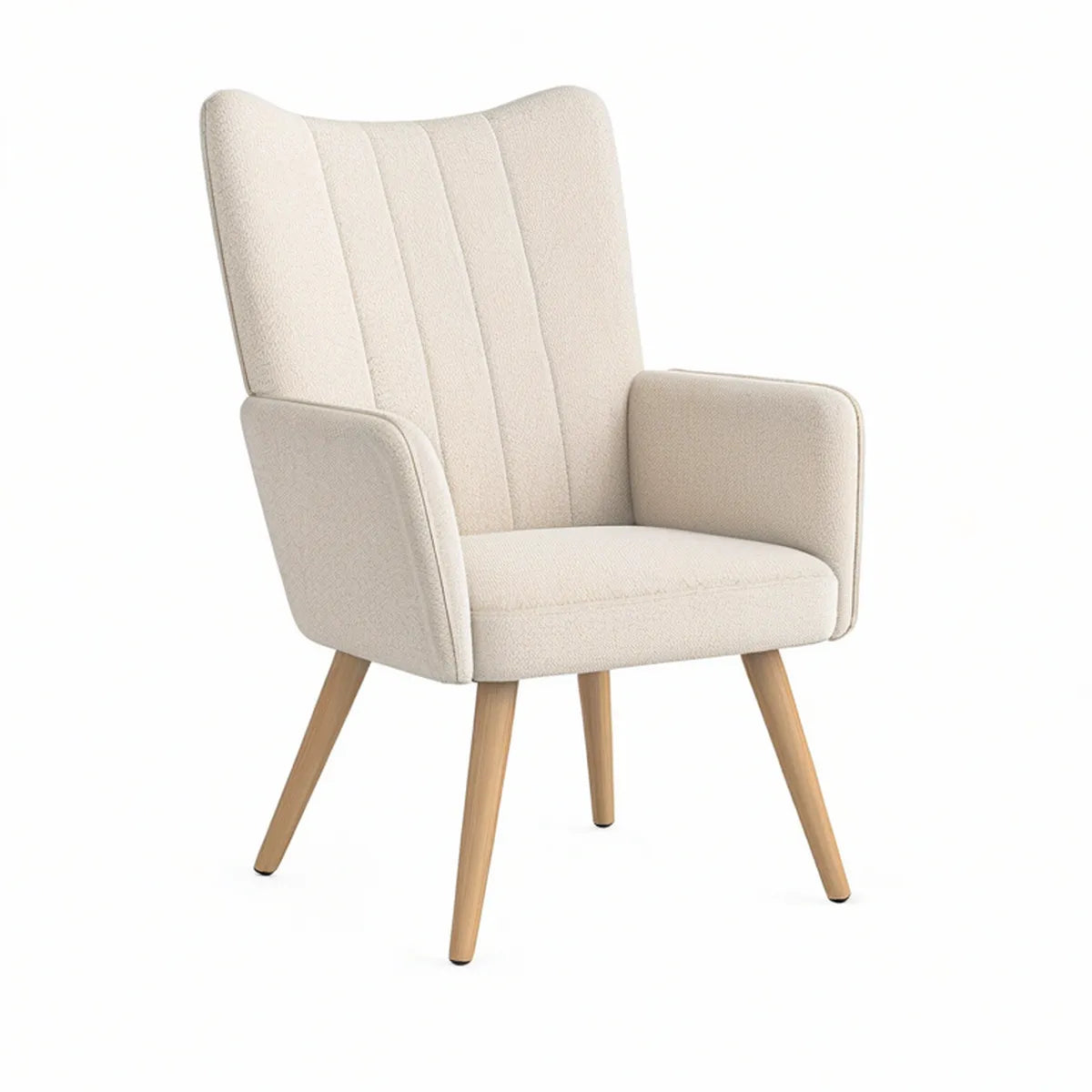 Poltrona com Braços e Encosto Alto em Tecido Bouclé Creme, 70 x 76 x 98 cm