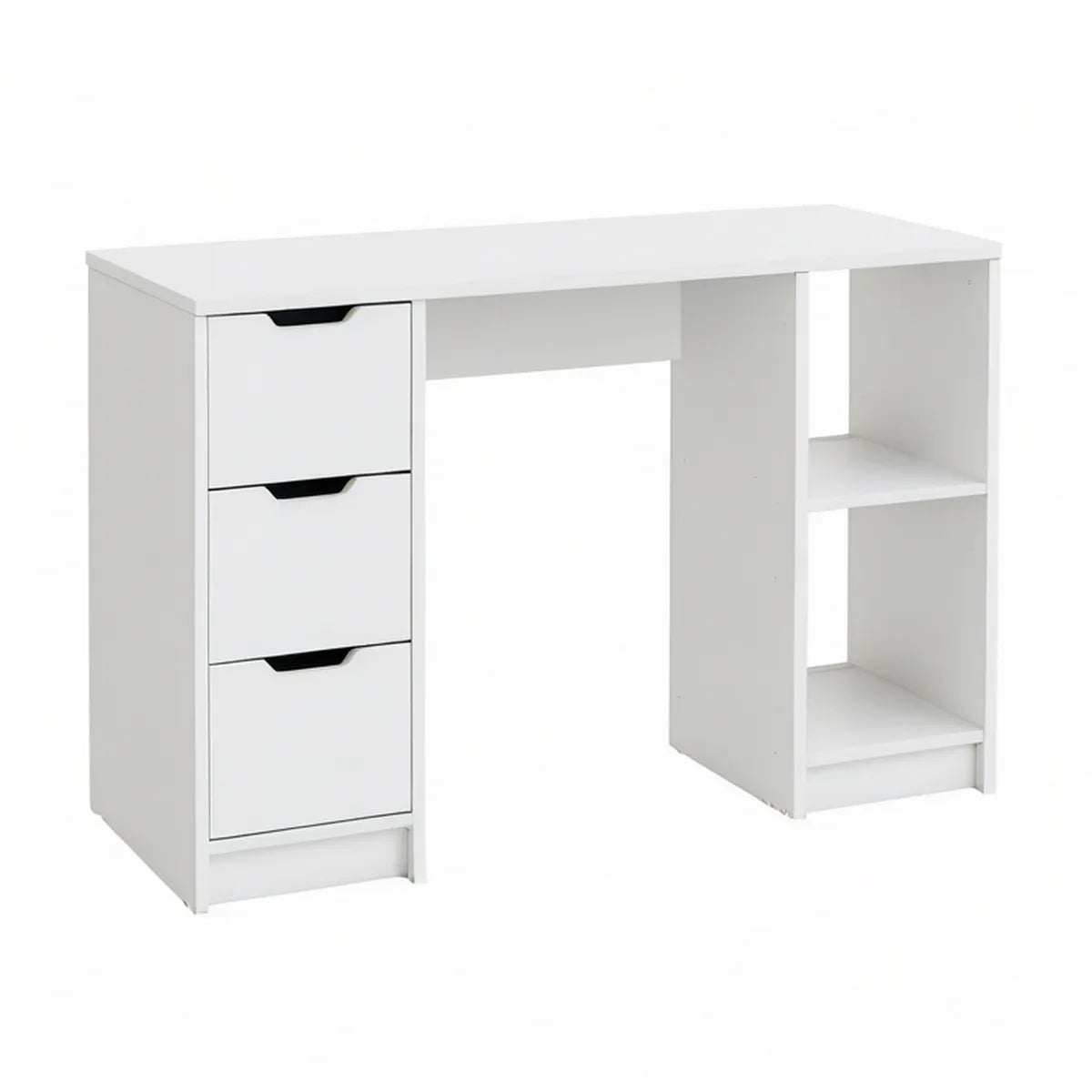Secretária retangular branca com 3 gavetas e 2 prateleiras, 120 x 60 x 75 cm