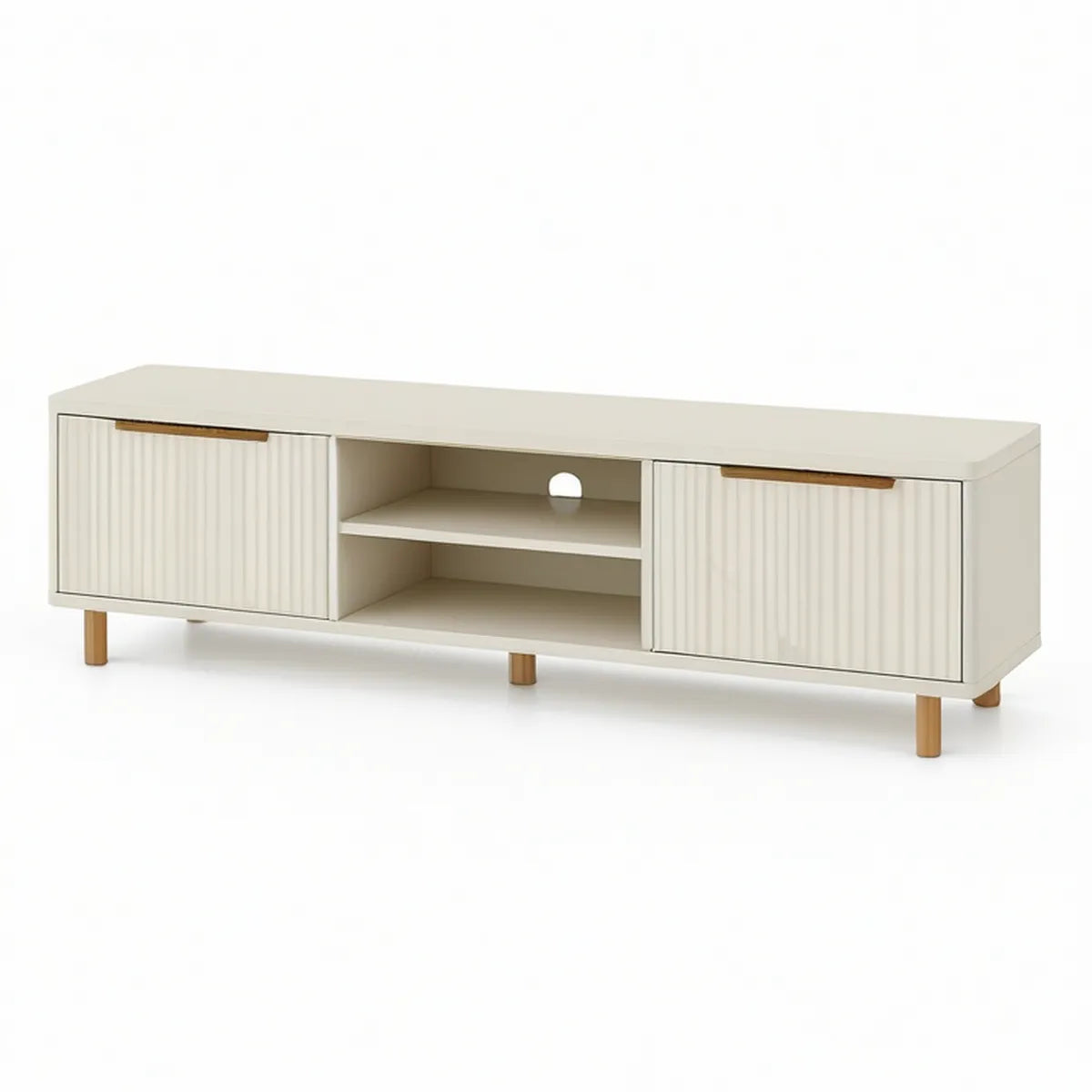 Móvel para TV em MDF Branco/Natural com 2 Portas e 2 Prateleiras, 160 x 40 x 50 cm