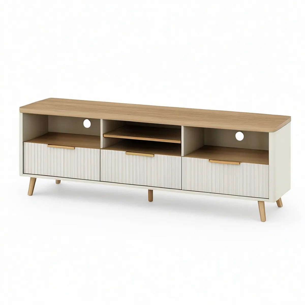 Móvel para TV com 3 Portas 180 x 40 x 60 cm Branco e Carvalho Natural