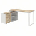 Secretária Retangular com Gaveteiro Integrado 140 x 60 x 75 cm Branco e Carvalho Claro