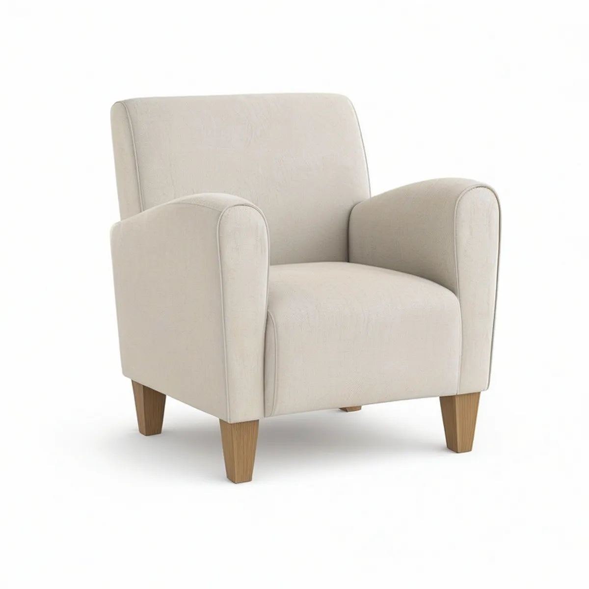 Poltrona Estofada Bege com Pés em Madeira Natural, 78 x 76 x 88 cm