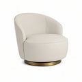 Poltrona Giratória Redonda em Couro Sintético PU Bege com Base em Aço Dourado, 78 x 75 x 76 cm