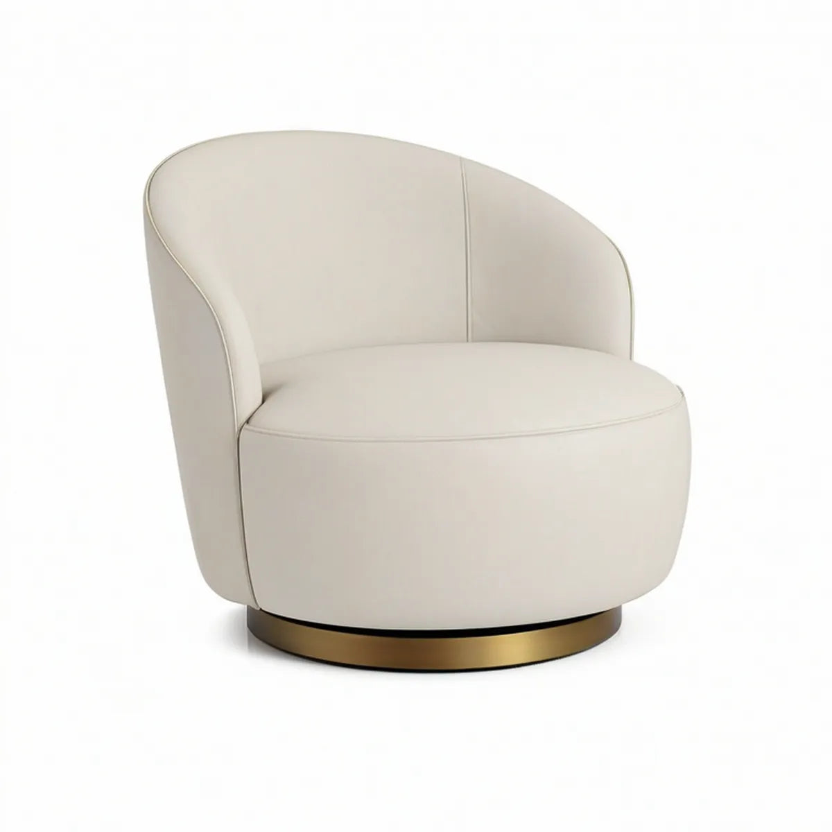 Poltrona Giratória Redonda em Couro Sintético PU Bege com Base em Aço Dourado, 78 x 75 x 76 cm