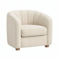 Poltrona em Bouclé de Poliéster Creme com Pés Castanho-Natural e Encosto Curvo, 78 x 78 x 75 cm