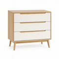Cómoda Retangular com 3 Gavetas 80 x 40 x 90 cm em MDF Branco e Carvalho Natural