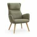 Poltrona com Encosto Alto em Poliéster Verde Oliva e Pés em Faia Natural, 75 x 83 x 103 cm