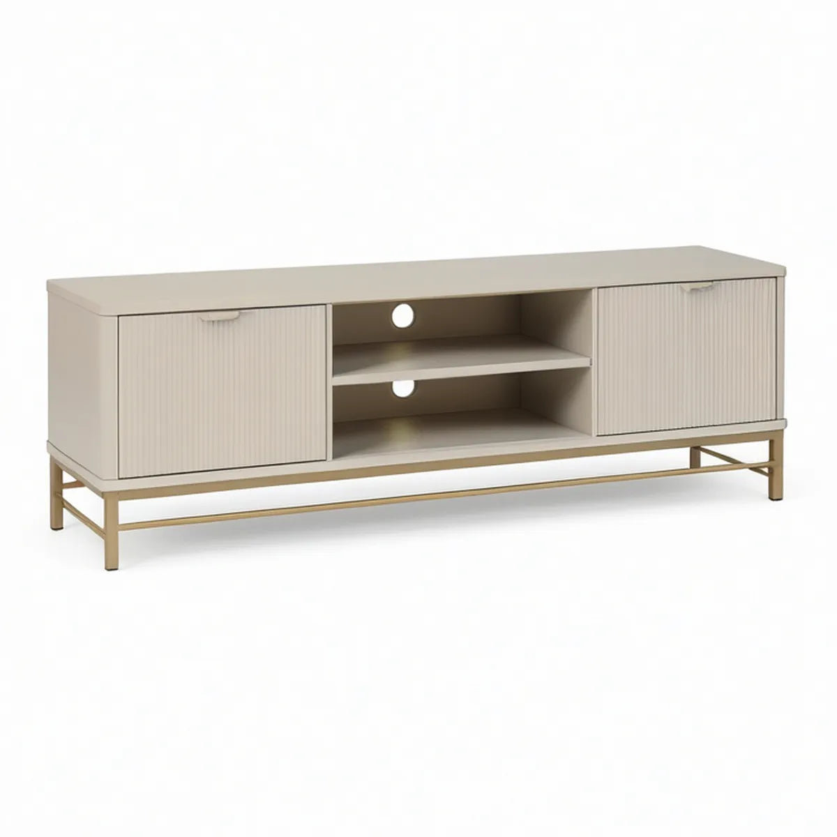 Móvel de TV em MDF Canelado 140 x 40 x 60 cm Bege e Dourado com 2 Portas