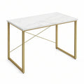 Secretária Retangular 120 x 60 x 75 cm com Tampo Efeito Mármore Branco e Estrutura Dourada