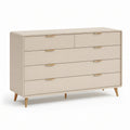 Cómoda baixa de 5 gavetas em MDF bege e dourado, 140 x 40 x 85 cm