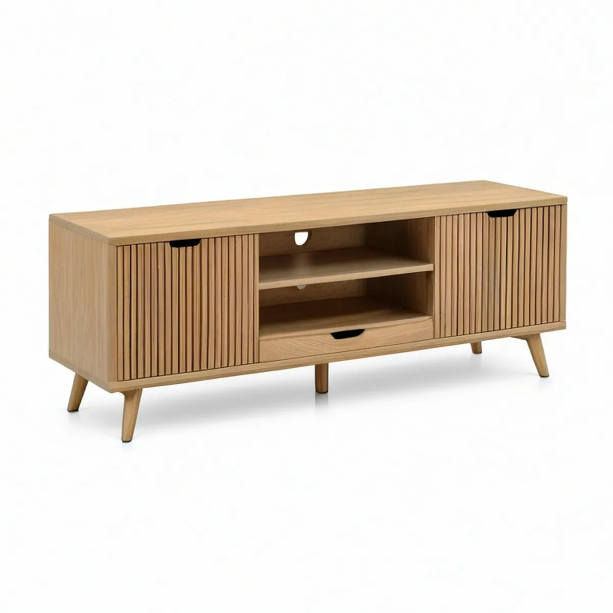Móvel de TV com 2 Portas e 1 Gaveta em Carvalho Natural, 160 x 40 x 60 cm