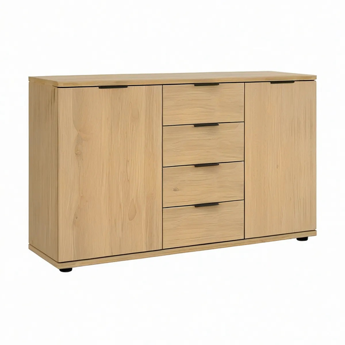Cómoda Baixa em Carvalho Natural com 4 Gavetas e 2 Portas, 120 x 40 x 85 cm